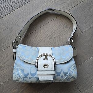 Coach Light Blue and Cream Shoulder Bag